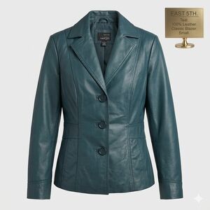EAST 5TH. Teal 100% Leather Classic Blazer. Small. Like new.